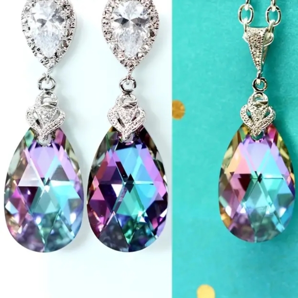 Pear Shaped Iridescent 1 3/4” Drop Earrings - New - Picture 3 of 3